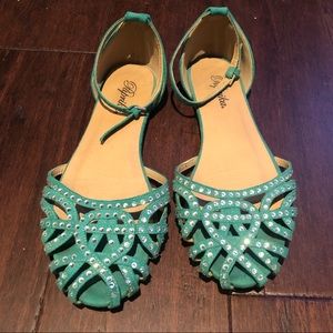 Green with rhinestone flats